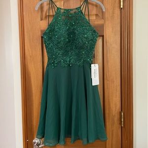 Brand New With Tags JJs House Size 2 Green Embroidered and Sequin Halter Dress